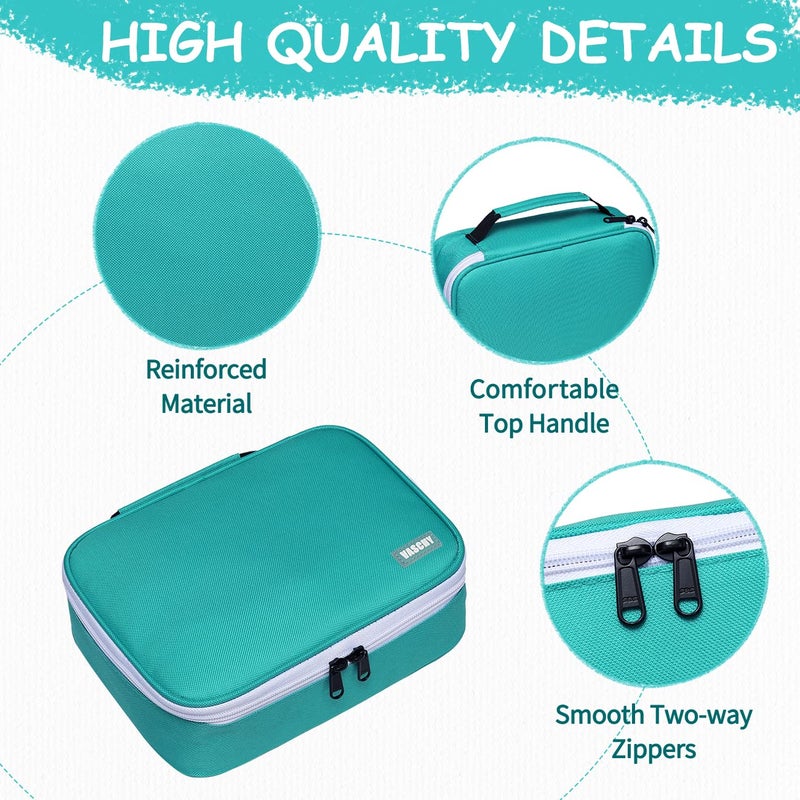 VASCHY Large Pencil Case, Art Color Pencils Pouch with Detachable Layers Multiple Zip Pockets for School Office Stationary Organization Turq - Image 5